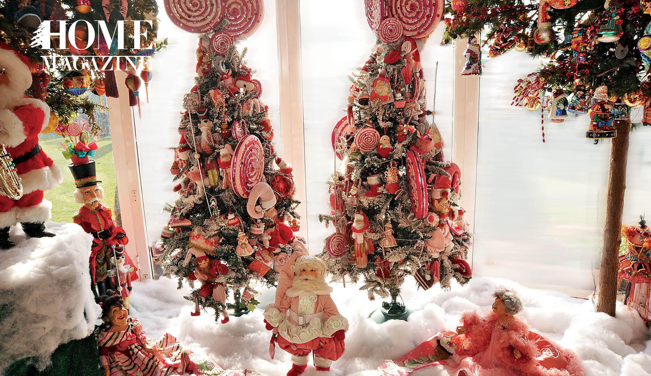 Christmas trees with red decorations