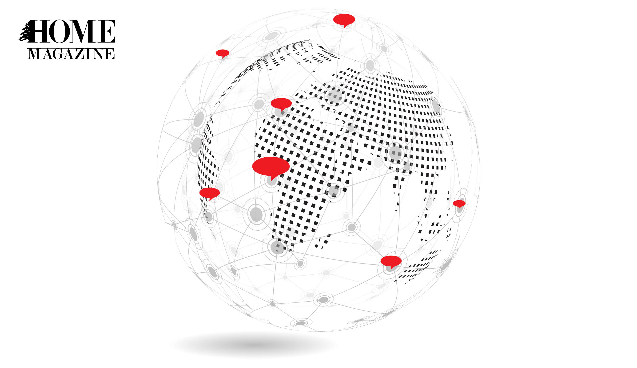 World globe drawing with red circles