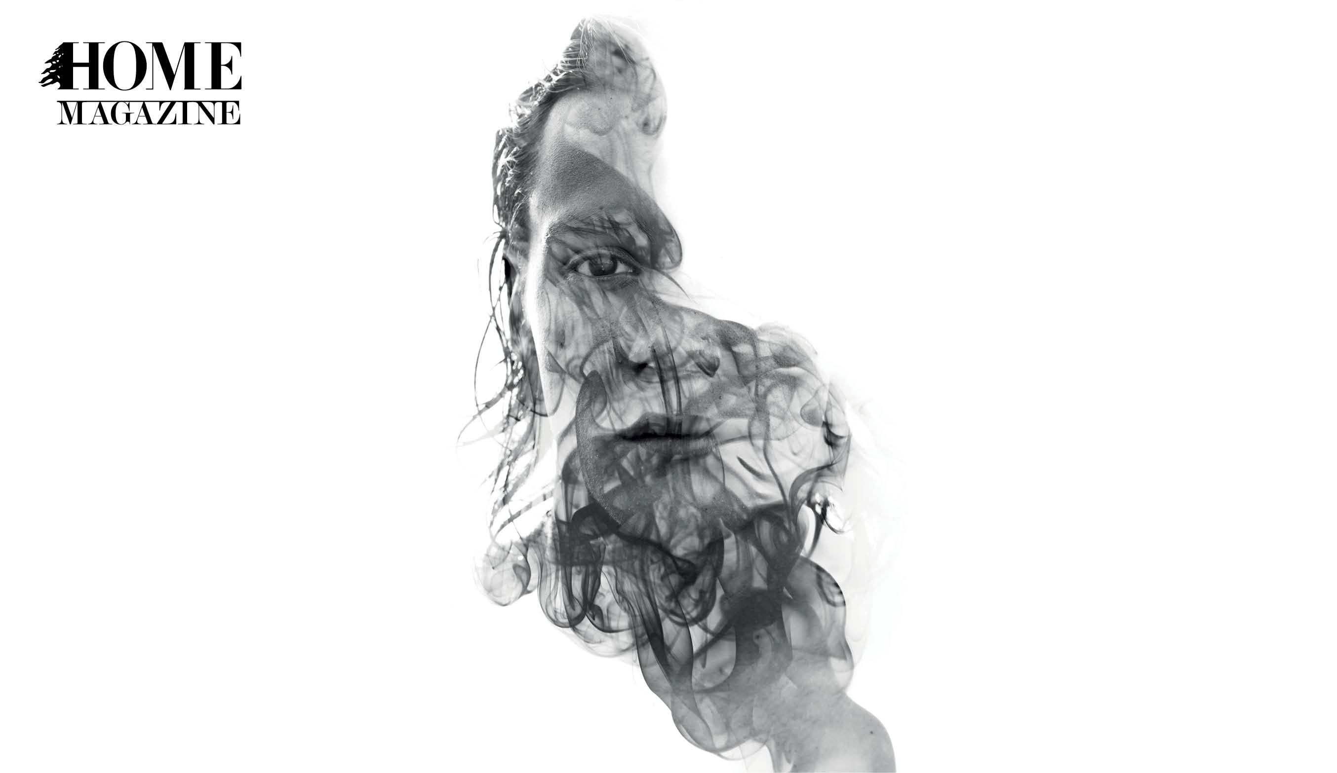 Cropped face drawing in black color and smoke