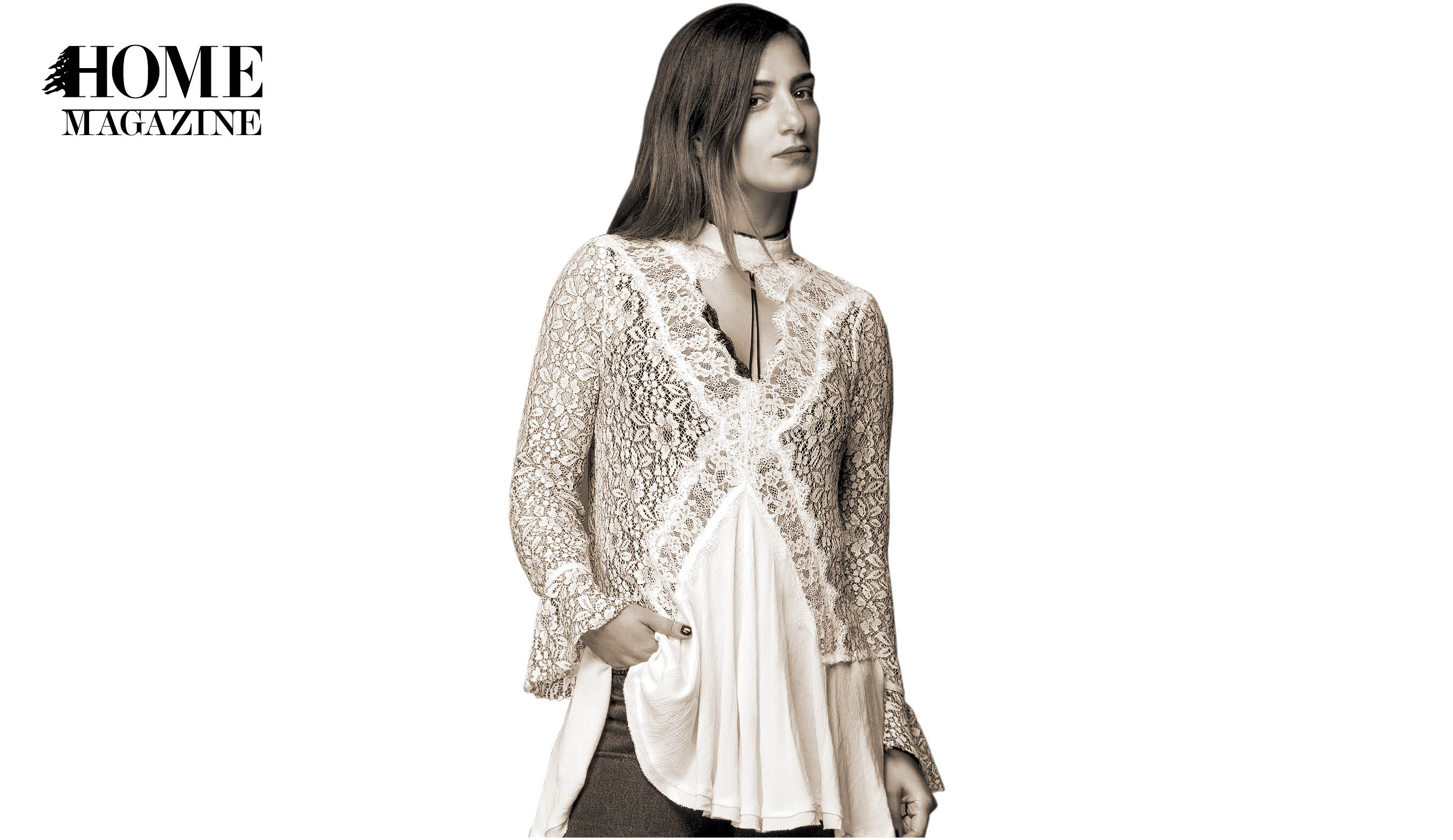 Standing woman in black and white