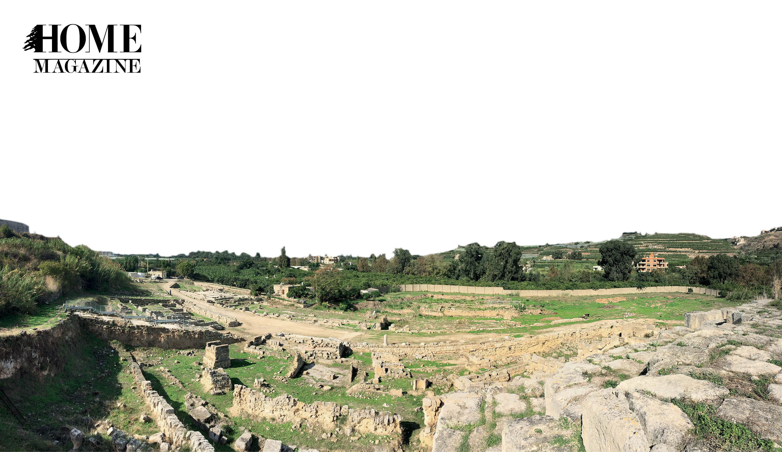 Green landscape with ruins