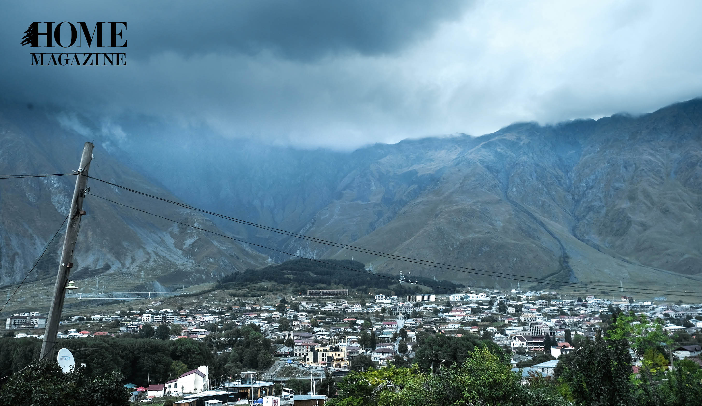 Landscape of mountains and houses