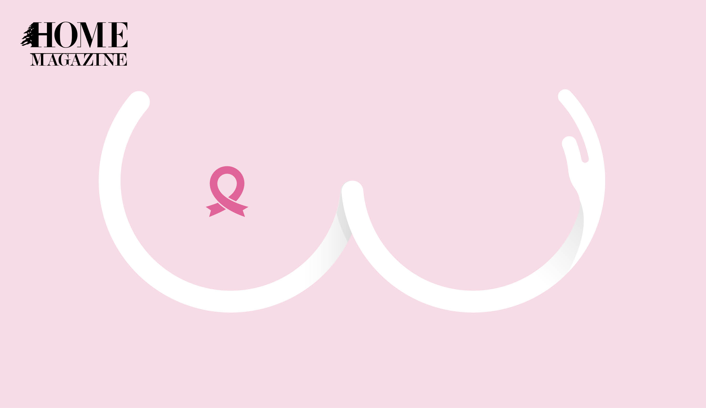 White curved line and pink ribbon