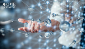 Palm of a hand with balls connected by lines