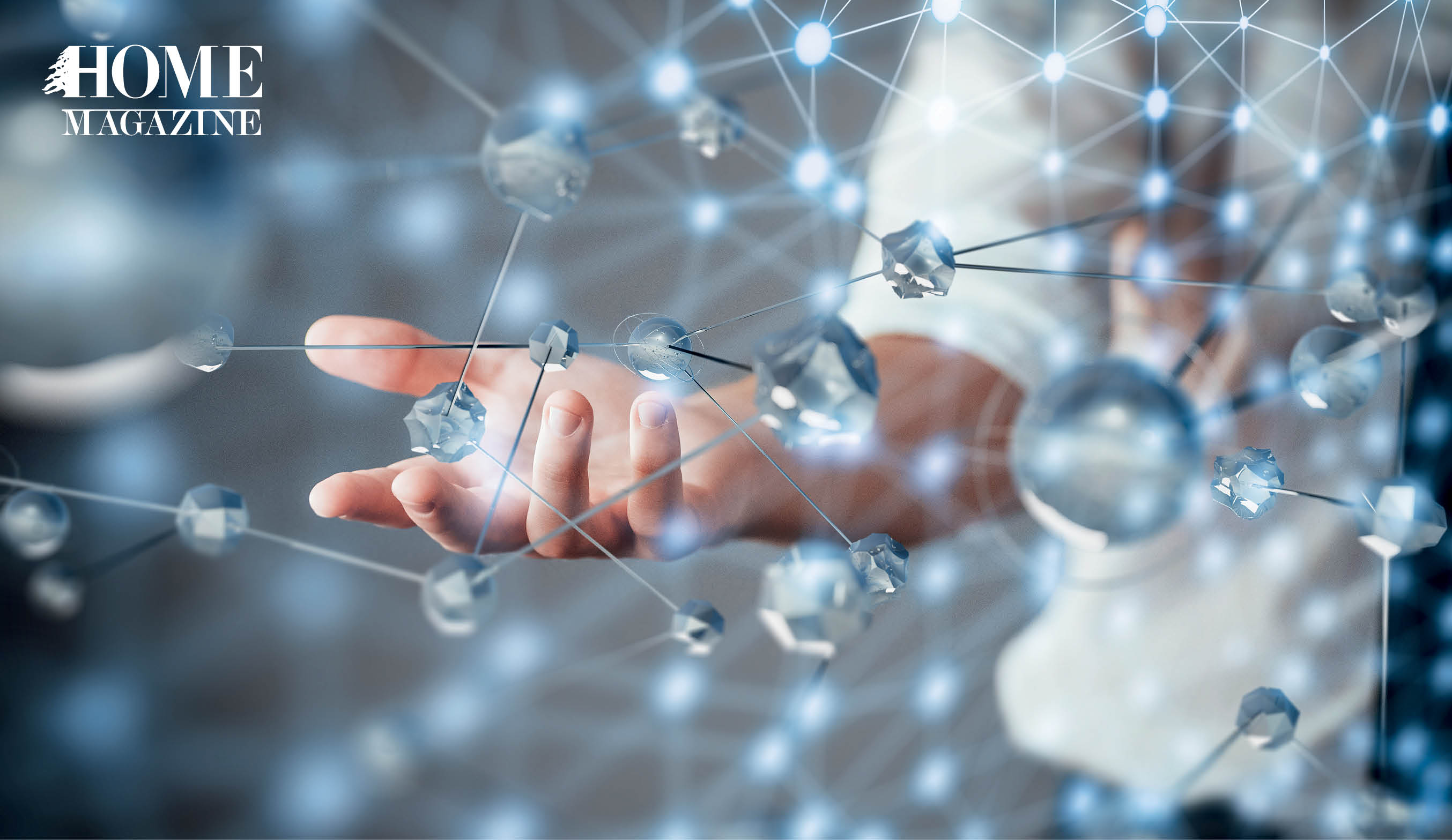 Palm of a hand with balls connected by lines