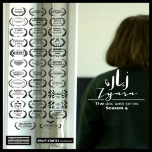 a girl turning her back with writing in circles