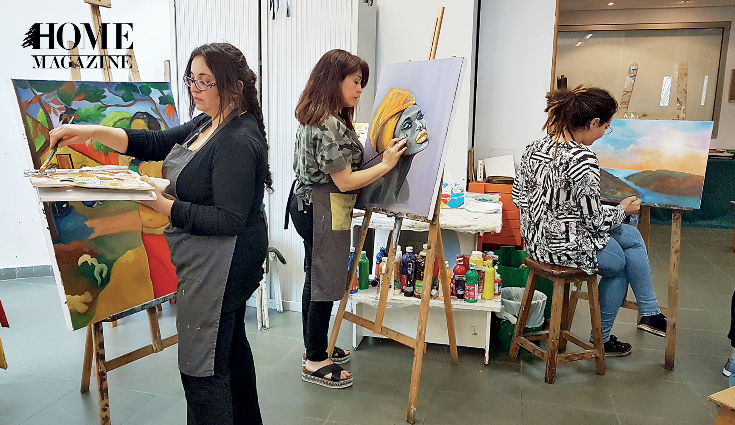 Three women painting