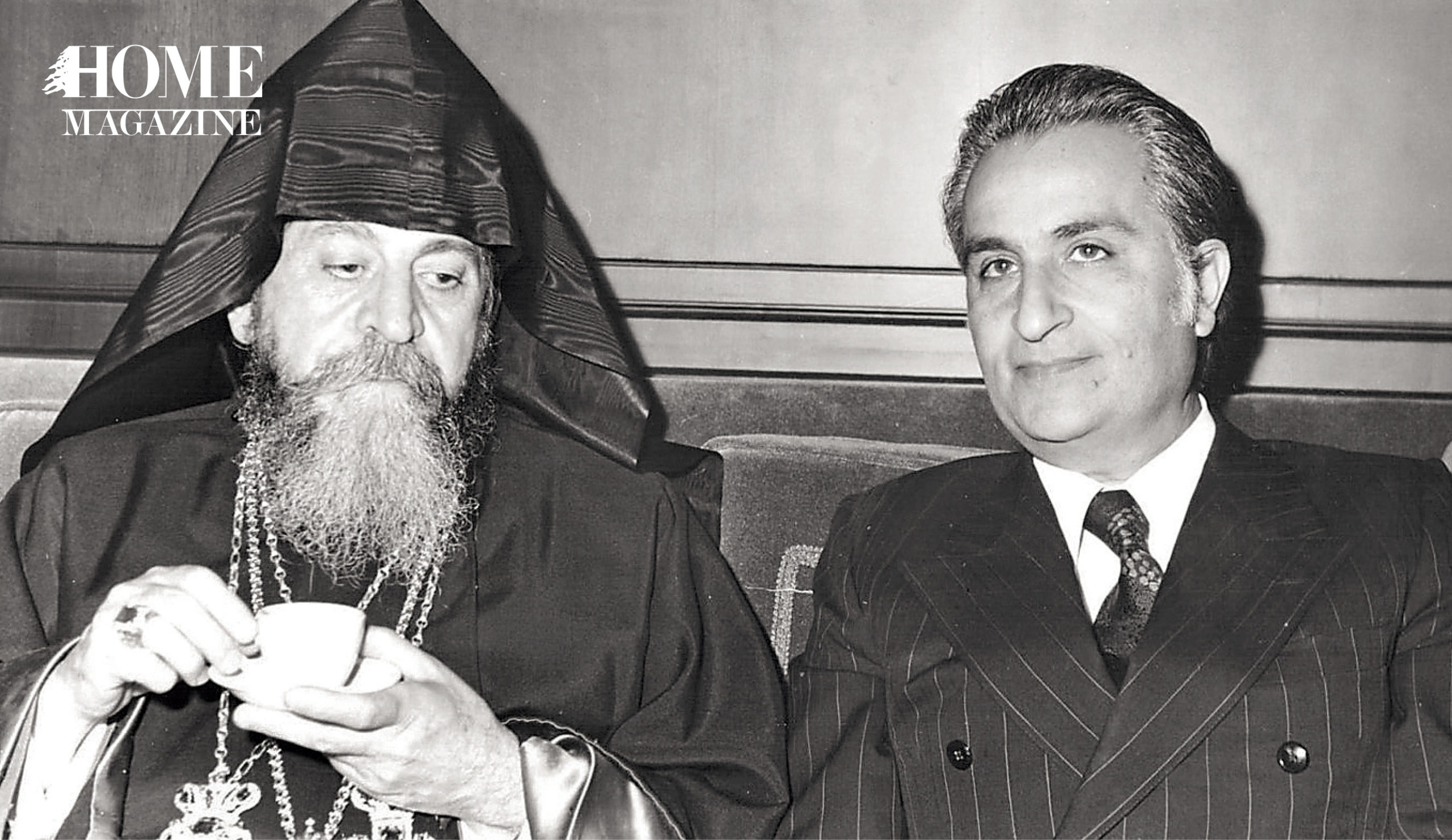 Picture in black and white of a man and another with a black veil