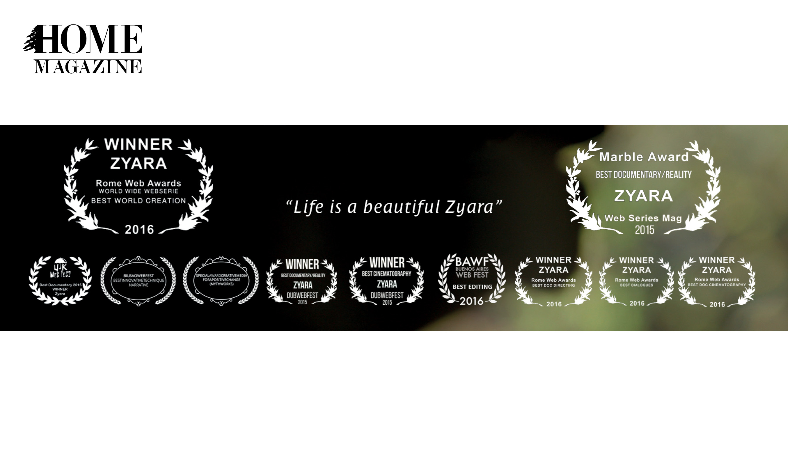 Black background with white titles