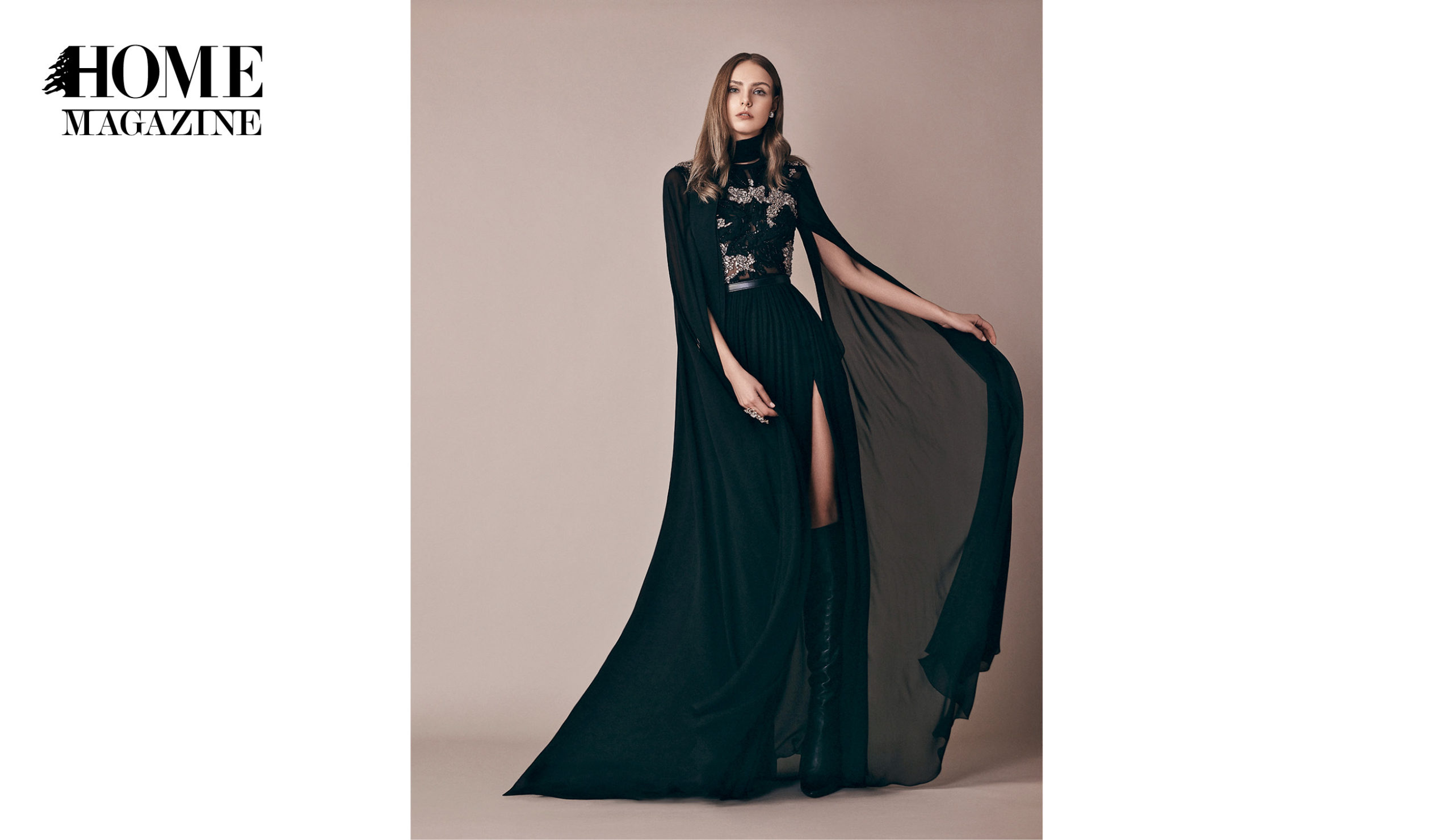 Model wearing black dress