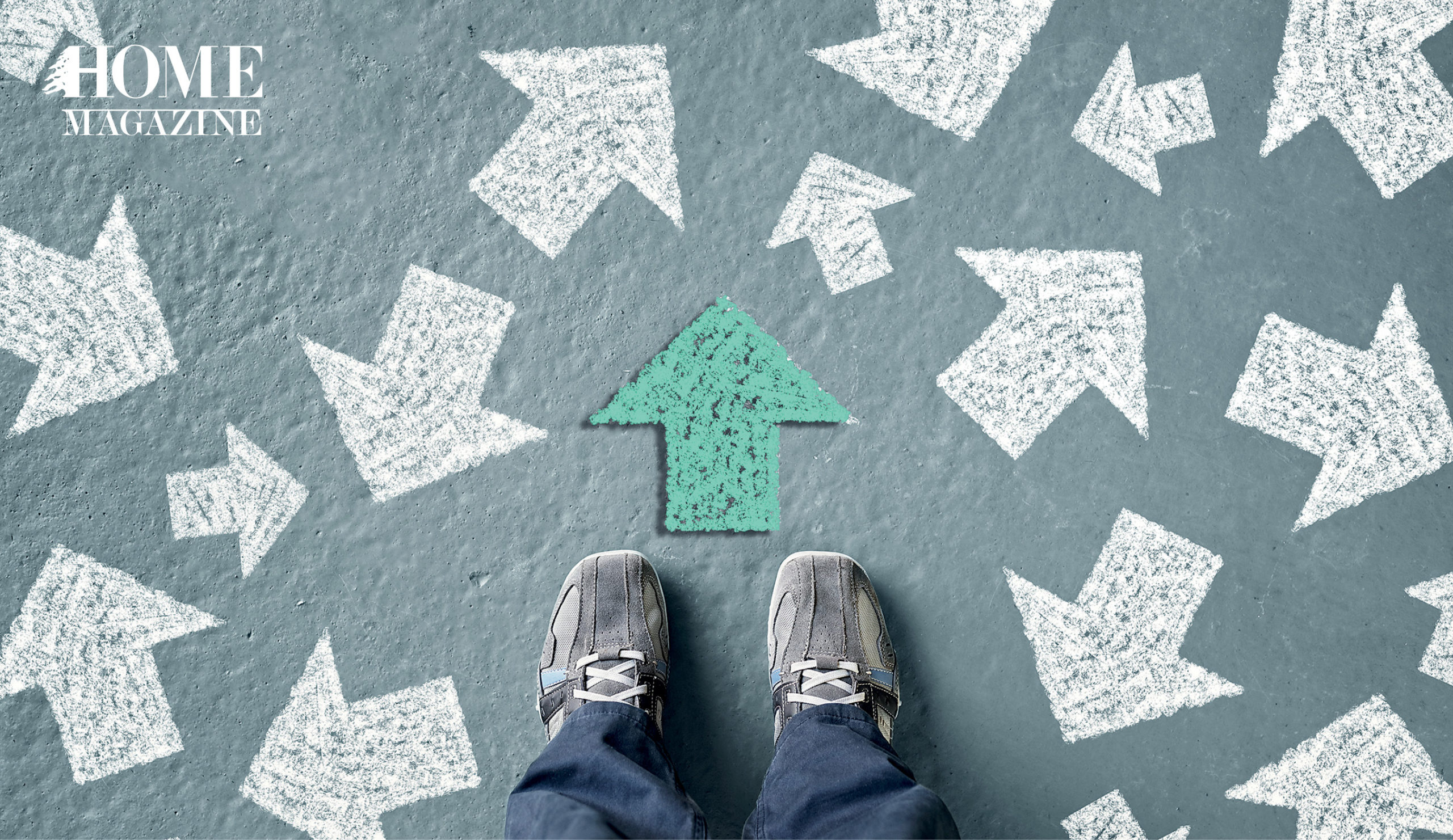 Illustration of feet with background of signs