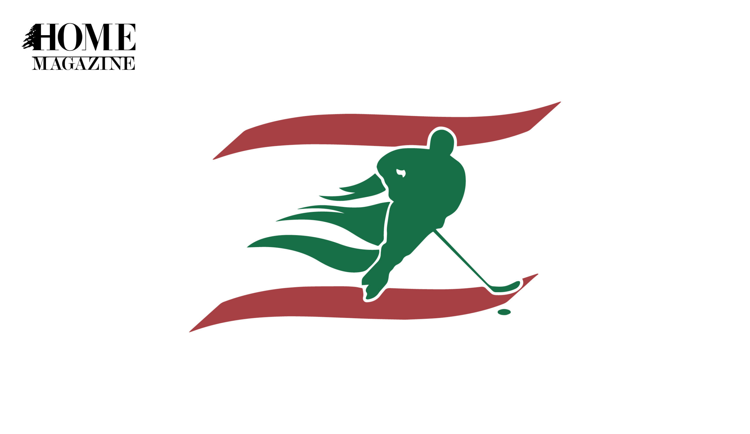 Green illustration of man playing with stick hockey between two red lines