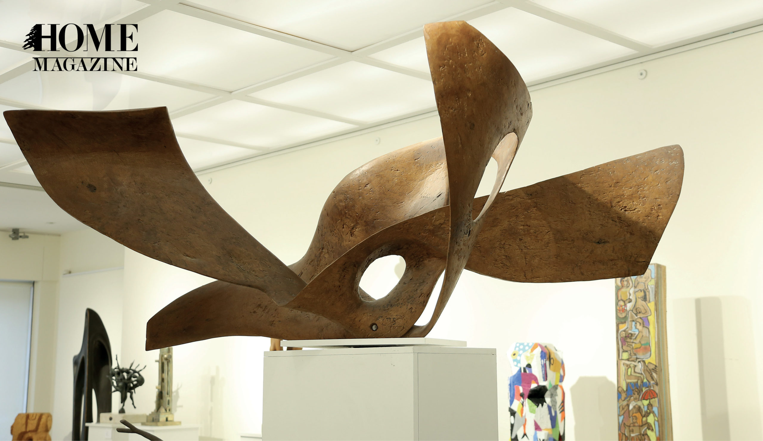 Art objects on white stands