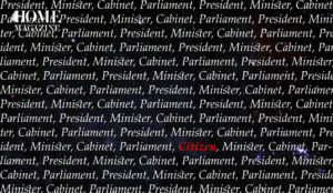 several words written all in white except the word citizen in red
