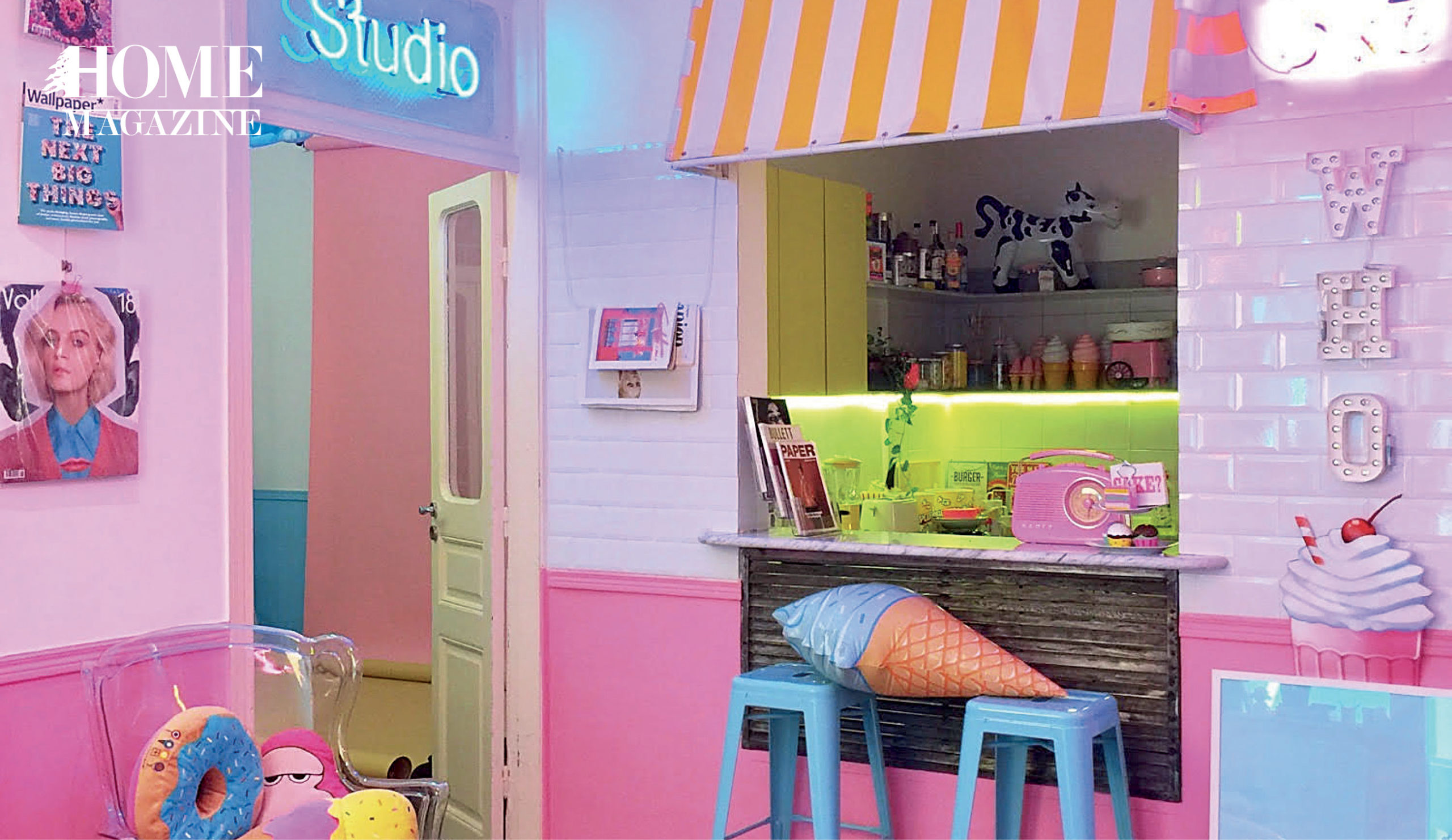 Pink bar and chairs