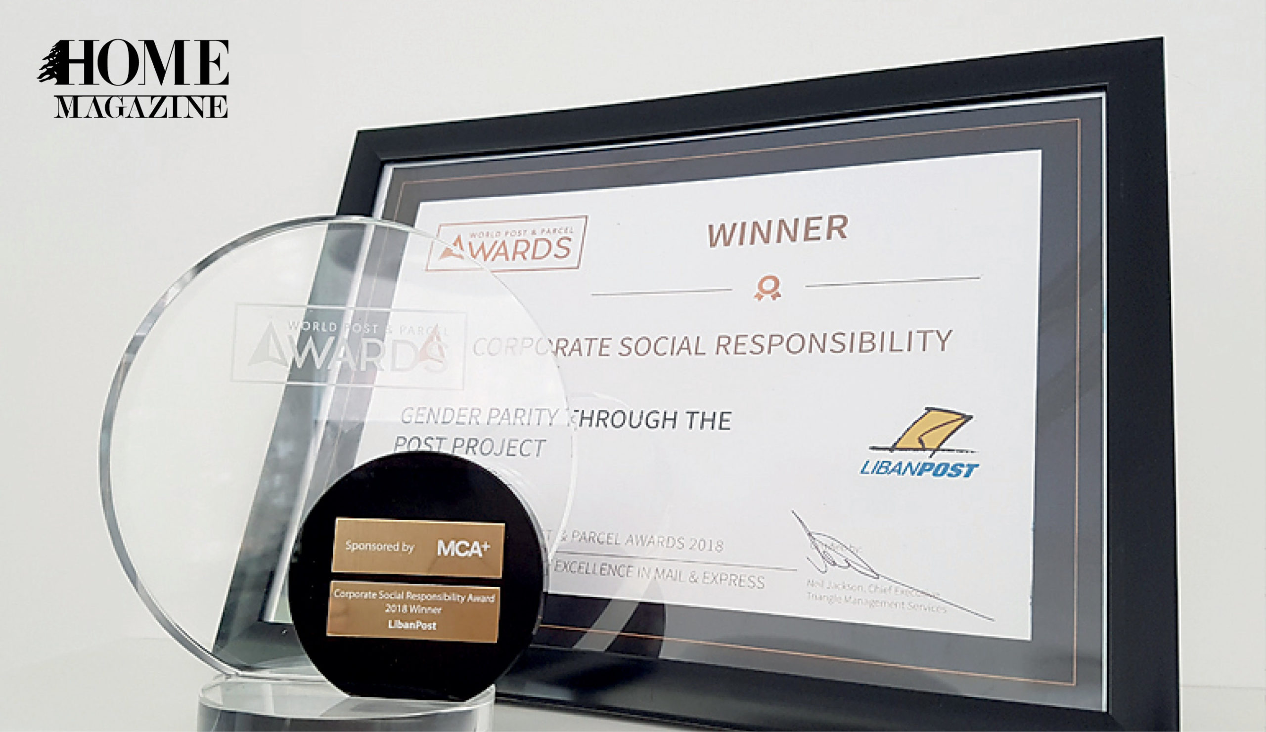 Certificate and a glass trophy